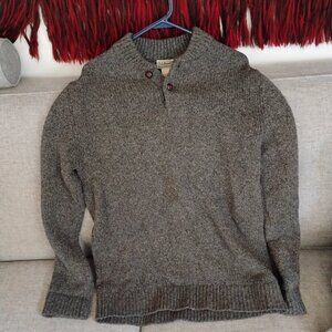 Vintage LL Bean Mens Med Tall 100% Lambswool 2 Button Pullover Sweater Gray